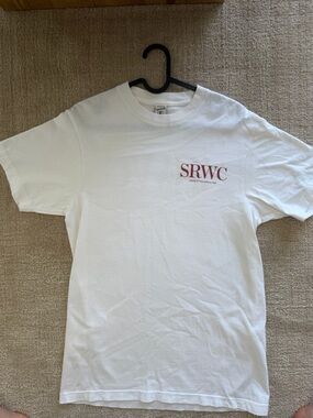 Sporty & Rich White Crewneck T-Shirt with Maroon SRWC Logo